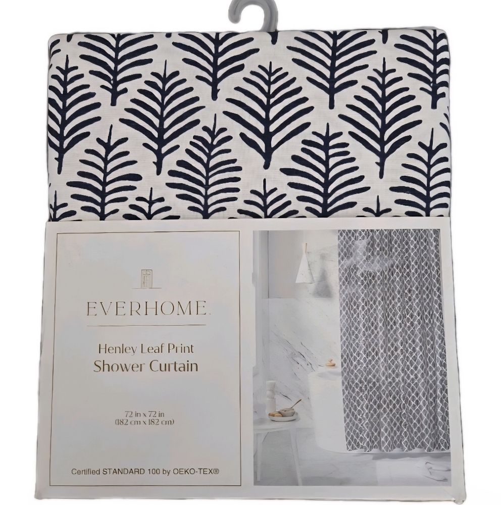 Everhome 72"x72"Henley Leaf Cotton Linen Blend Shower Curtain Maritime Blue NEW